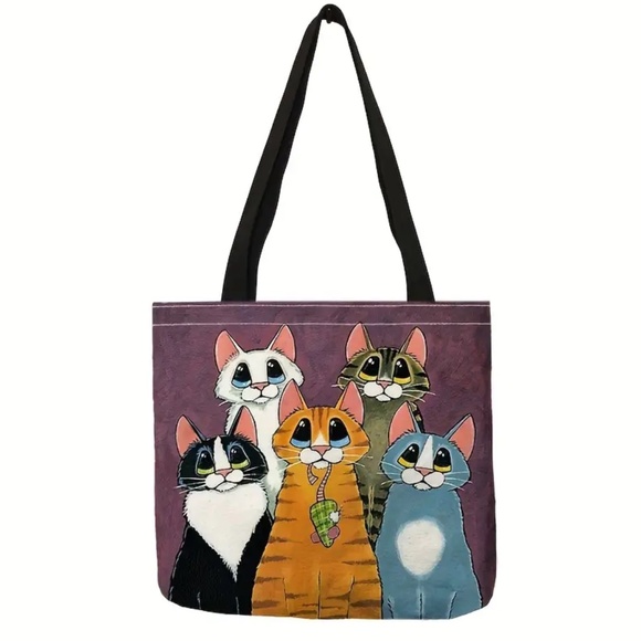 NIP! Adorable Women’s Reusable Canvas Tote Bag with 5 Cats! - Picture 1 of 4